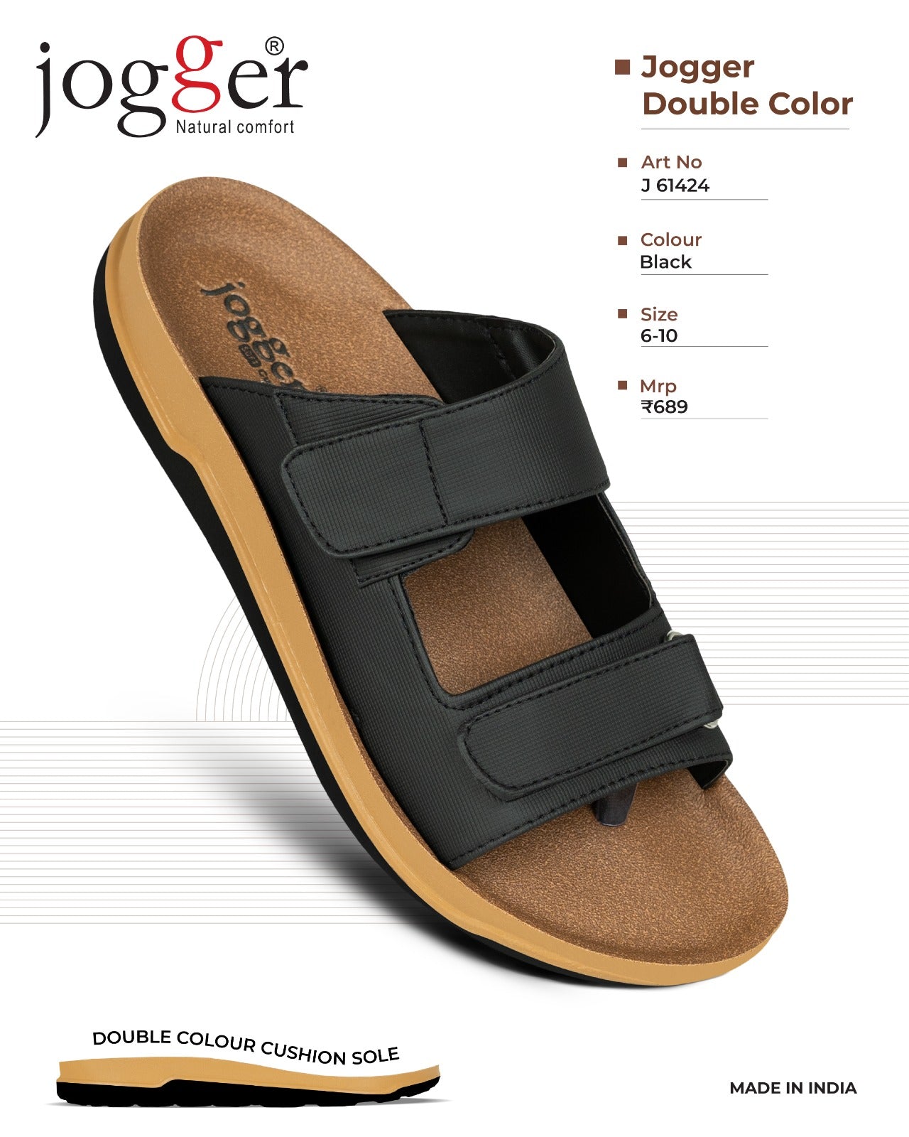Jogger PU Sandals for Men - Style 61424 - Black
